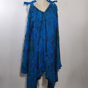 Women's Blue Textured Asymmetrical Wide Leg Shoulder Tie Pockets Jumpsuit Romper